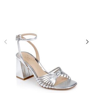Badgley Mischka Nariah Cage Block Heel Sandals in Silver Leather